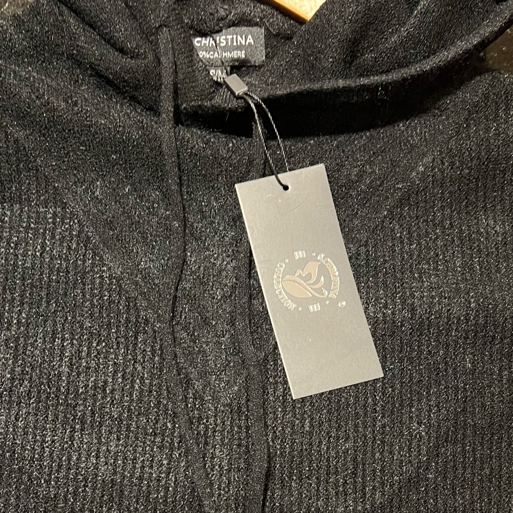 NWT 100% Cashmere Hoodie Sweater in Black Size S/M - Picture 4 of 4